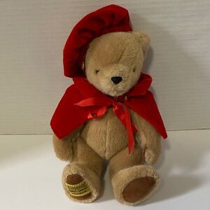 10” Merrythought England Jointed Teddy Bear Red Velvet Outfit